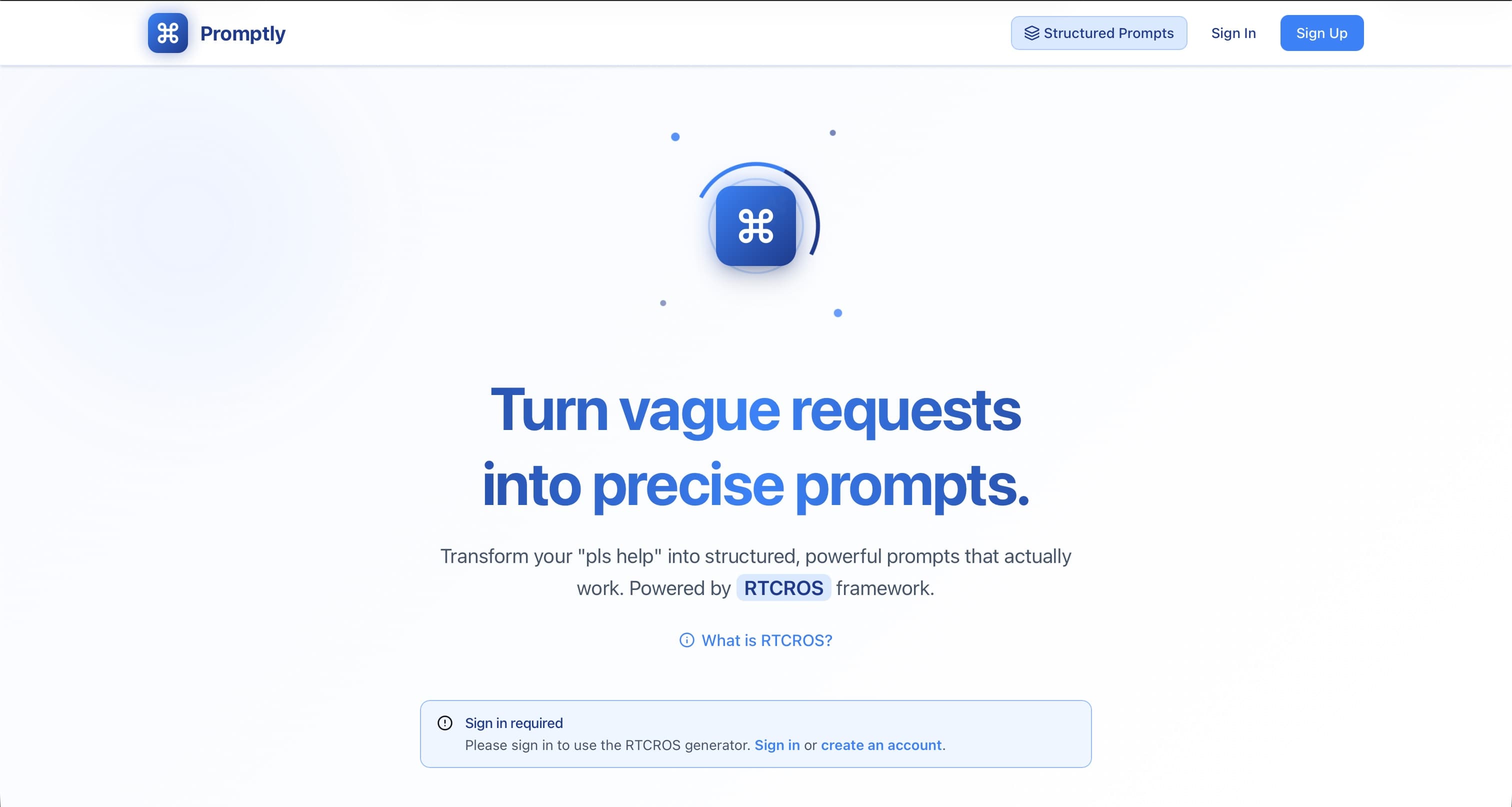 Promptly - An AI-powered prompt generator for LLMs using the RTCROS framework